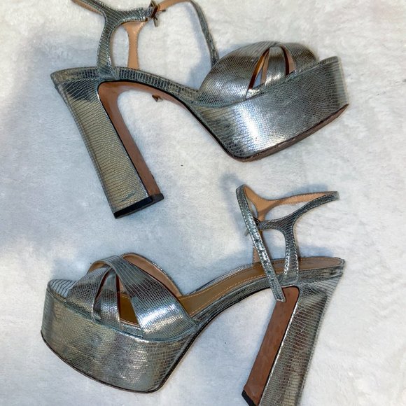 Schutz Silver Platform 70s Heels - Picture 1 of 5